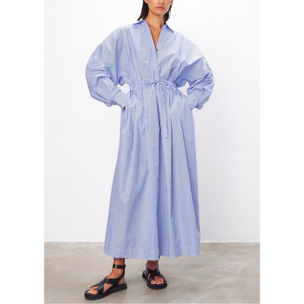 Mara Hoffman Light Blue and White Striped Maxi Dress